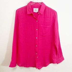 Rails Ellis Gauze Button Down Shirt Pink Hibiscus Organic Cotton M